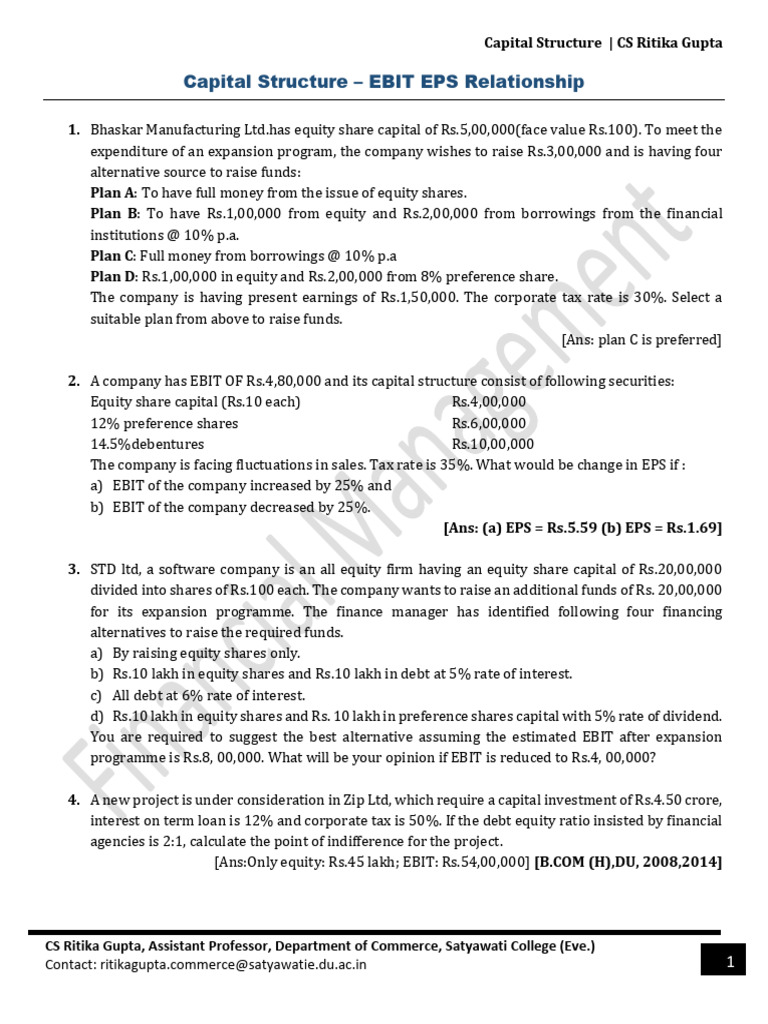 Capital Structure Pdf Capital Structure Cost Of Capital