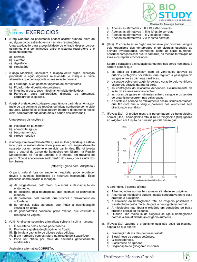 Exercícios de Fisiologia Humana | PDF | Sistema circulatório | Coração