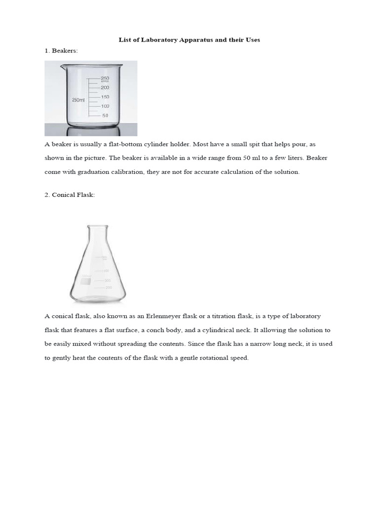 List of Laboratory Apparatus and Their Uses PDF Chemistry