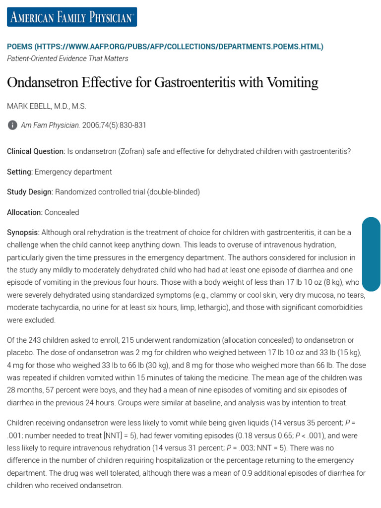 Ondansetron Effective For Gastroenteritis With Vomiting AAFP PDF
