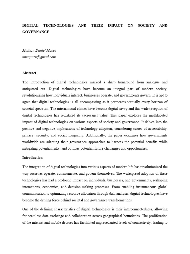 Digital Technologies and Their Impact On Society and Governance | PDF ...