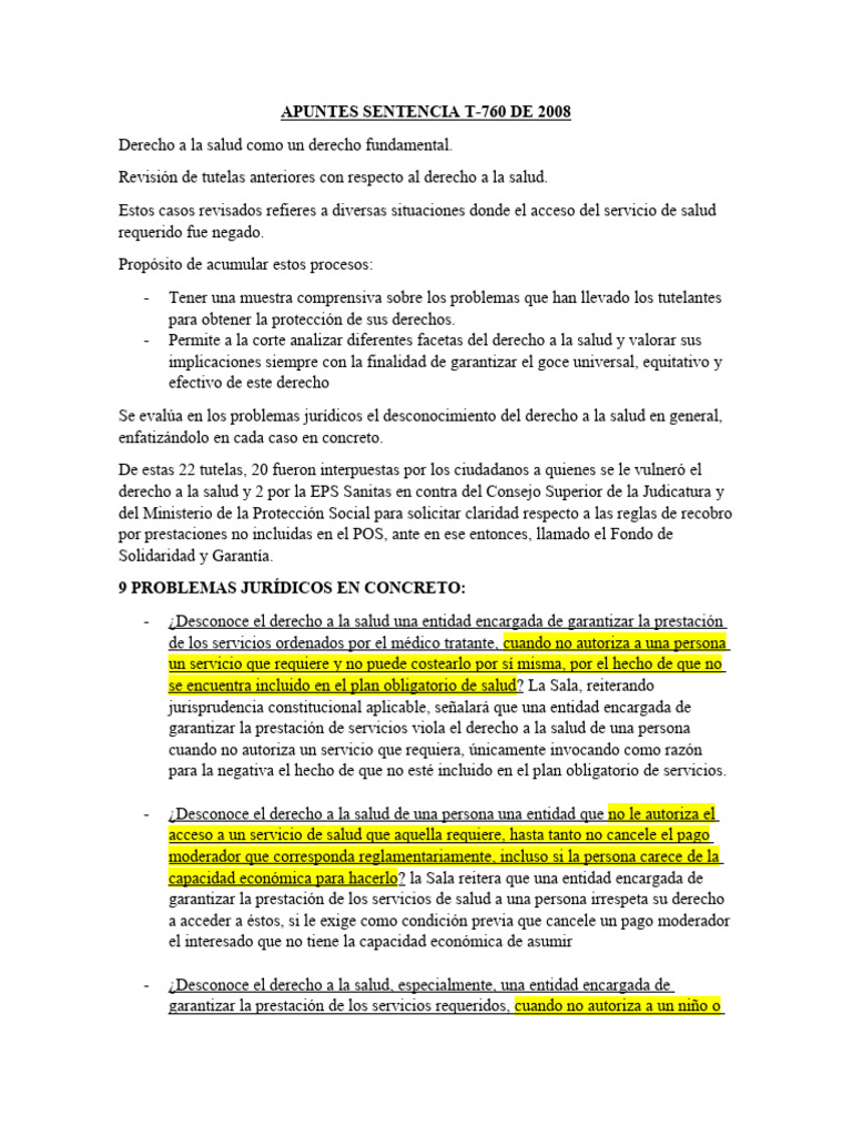 Apuntes Sentencia T-760 de 2008 | PDF | Derecho Constitucional | Caso