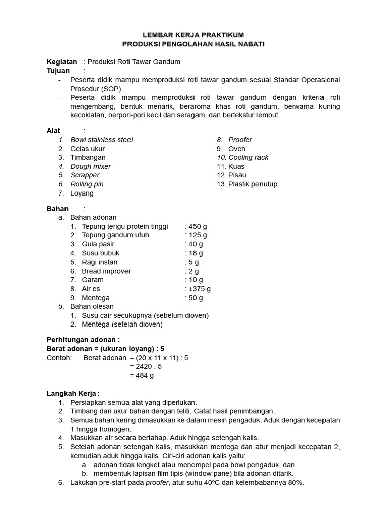 Panduan Produksi Roti Tawar Gandum | PDF