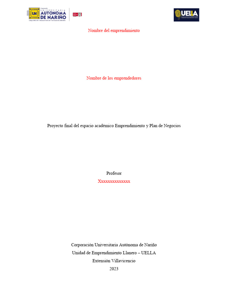 Plantilla Emprendimiento y Plan de Negocios | PDF | Iniciativa ...