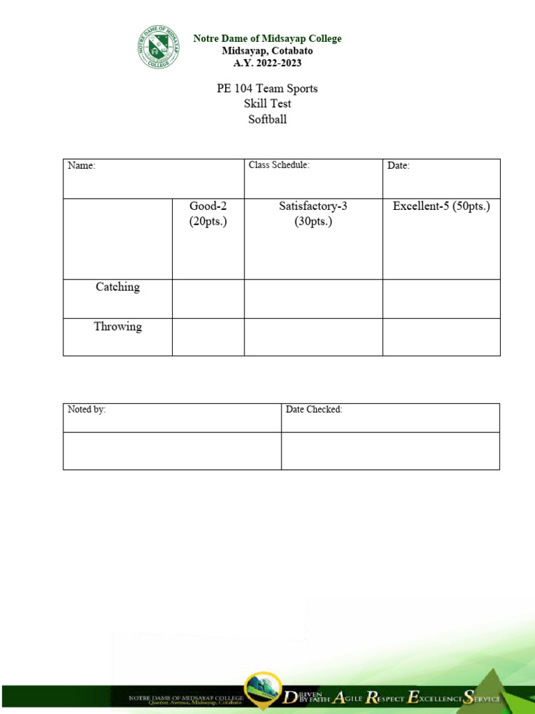Softball Skill Test PDF