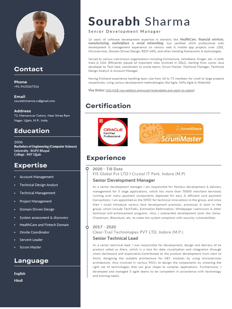 Senior Development Manager Profile | PDF | Spring Framework | Software ...