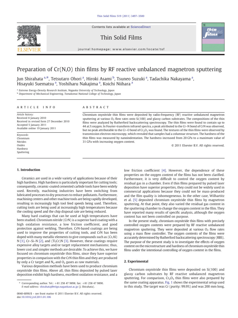 Chromium Oxynitride Thin Films Synthesis | PDF | Chromium | Thin Film