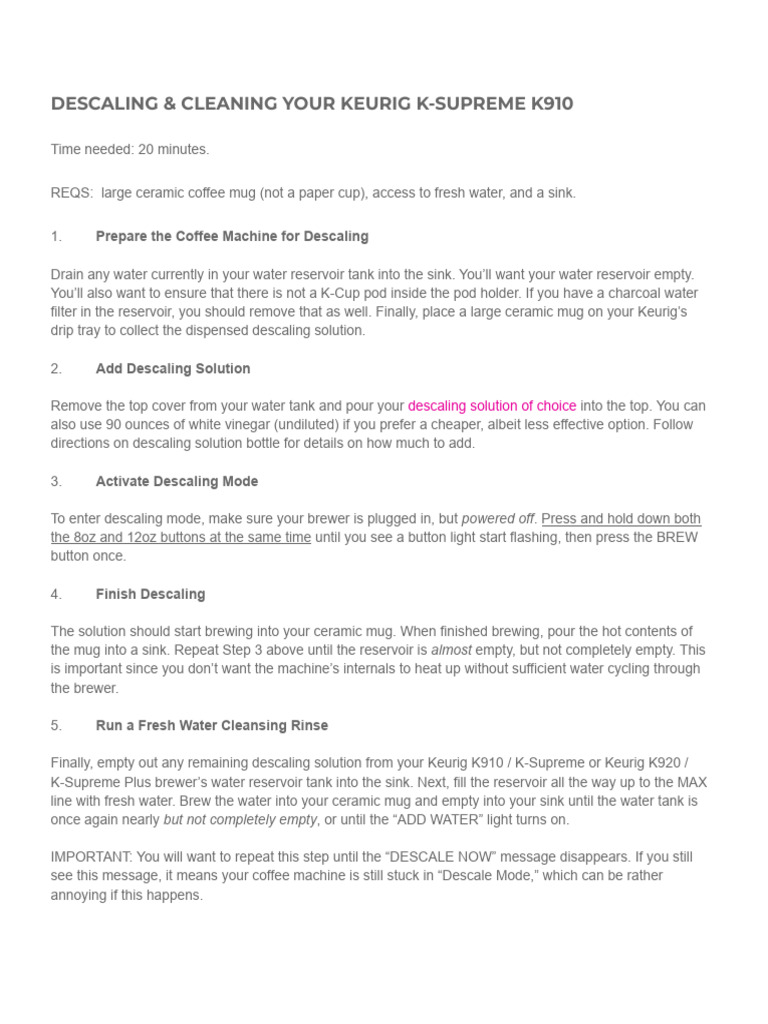 Descaling & Cleaning Your Keurig KSupreme K910 PDF