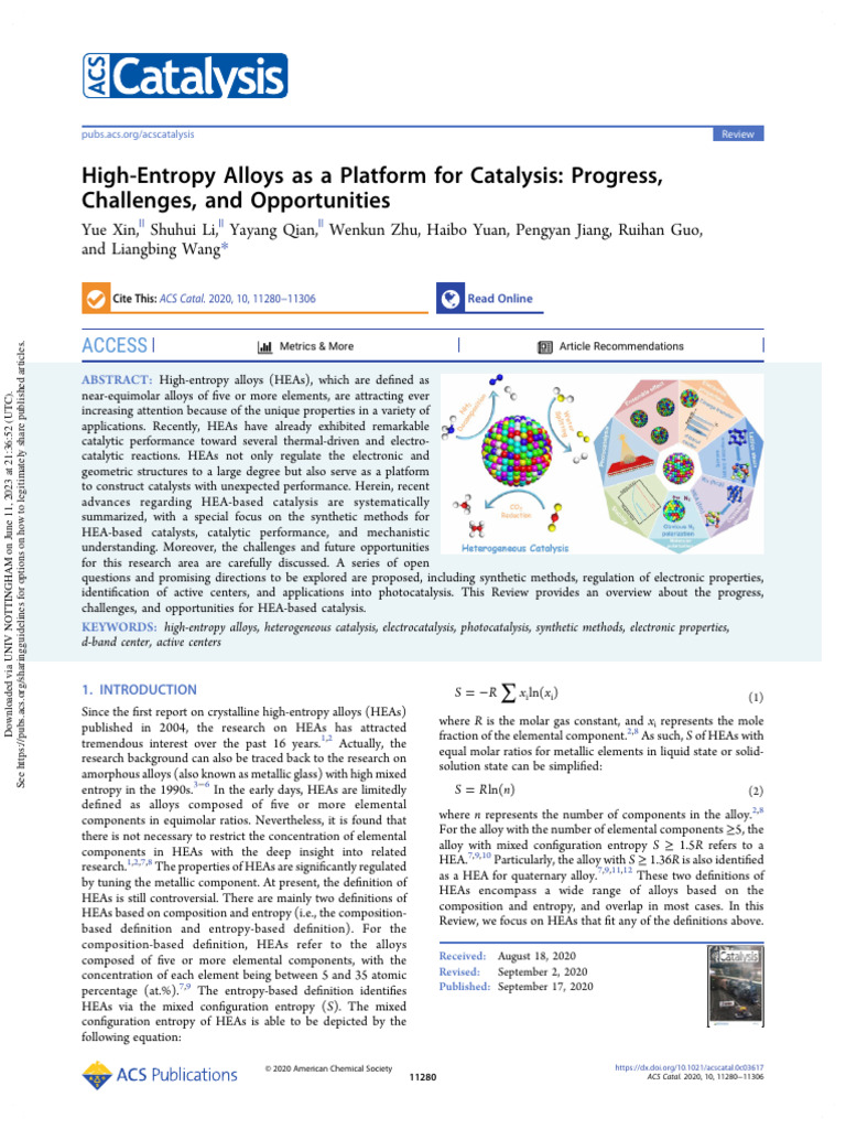 High-Entropy Alloys As A Platform For Catalysis | PDF | Catalysis | Metals