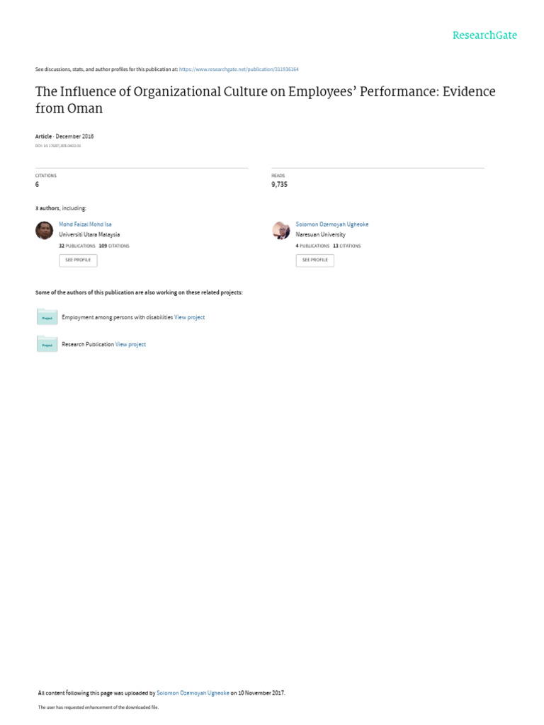 The Influence of Organizational Culture On Employe | PDF | Survey ...