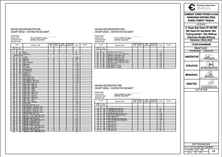 Drawing Register (Architecture) Concept Design Construction Document