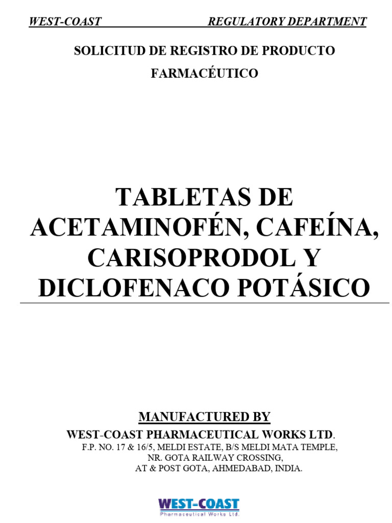 Acetaminophen, Caffeine, Carisoprodol and Diclofenac Potassium Tablets PDF Ventilación