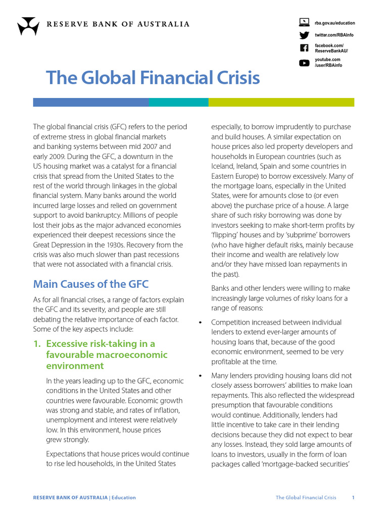 Causes of the Global Financial Crisis | PDF | Loans | Mortgage Backed ...