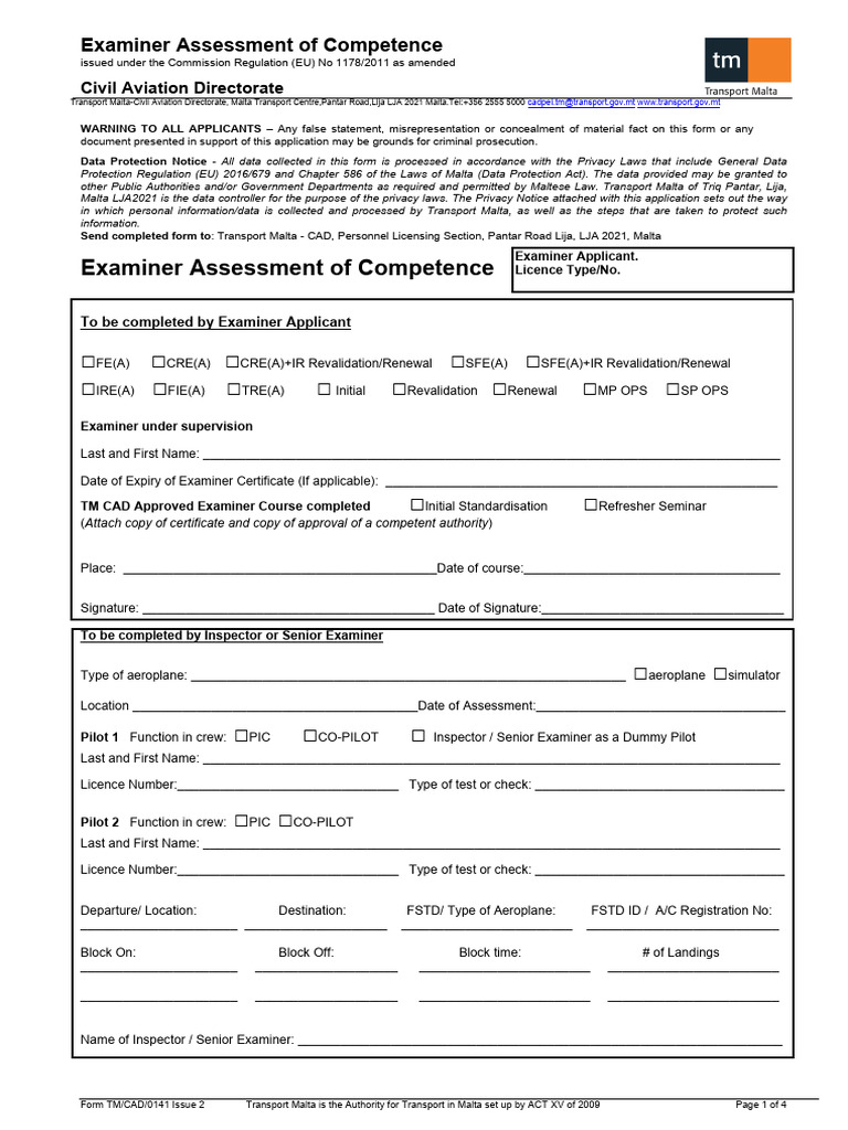 Examiner Competence Assessment Form | PDF | Technology & Engineering