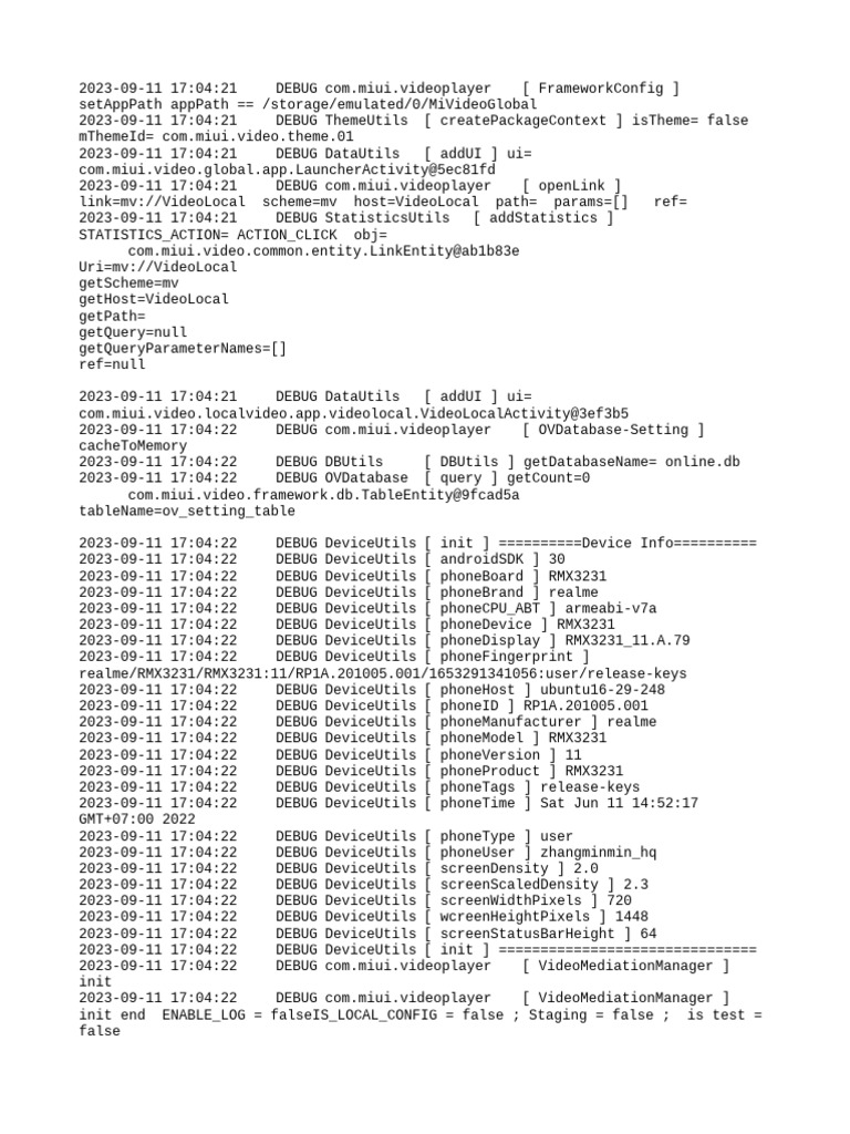 MIUI Video Player Debug Log Analysis | PDF | Multimedia | Computing