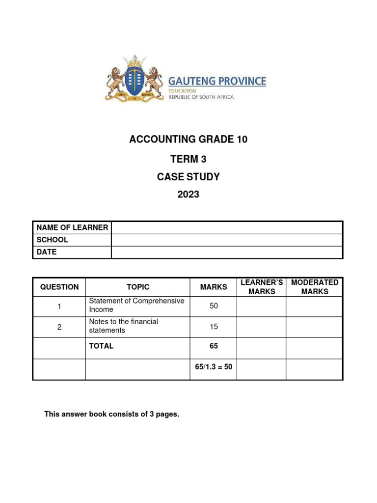 Grade 10 Accounting Term 3 Case Study | PDF | Finance & Money Management