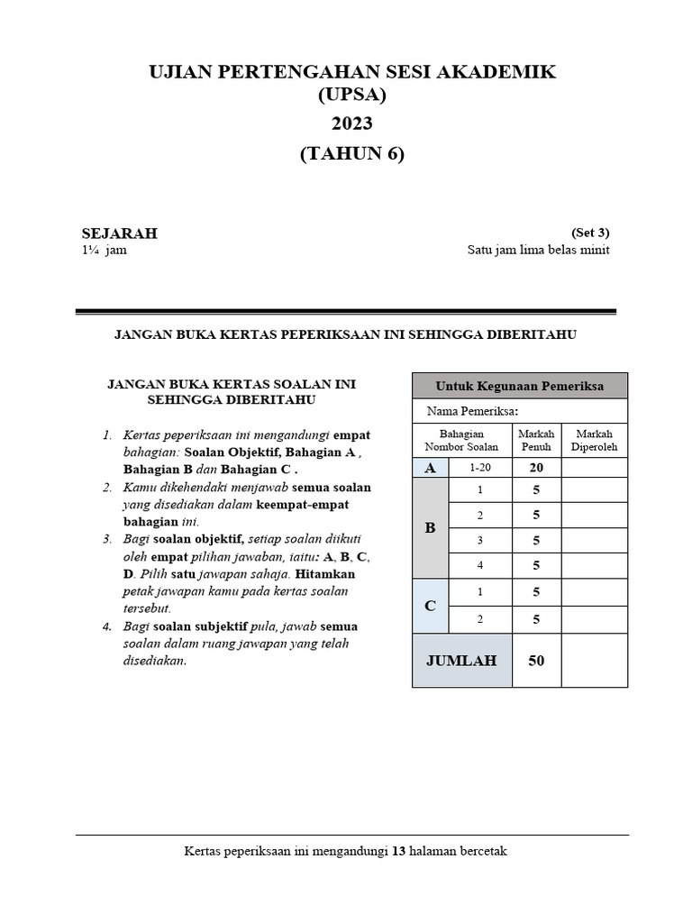 Upsa Sejarah Tahun 6 Pdf