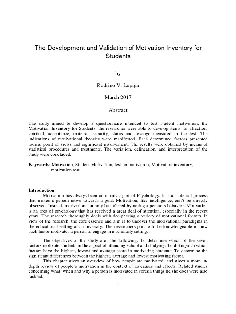 Student Motivation Inventory Development | PDF | Motivation | Motivational