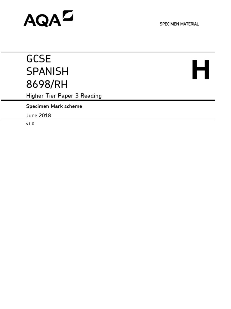 Gcse Spanish Paper 3 Reading Specimen Mark Scheme PDF