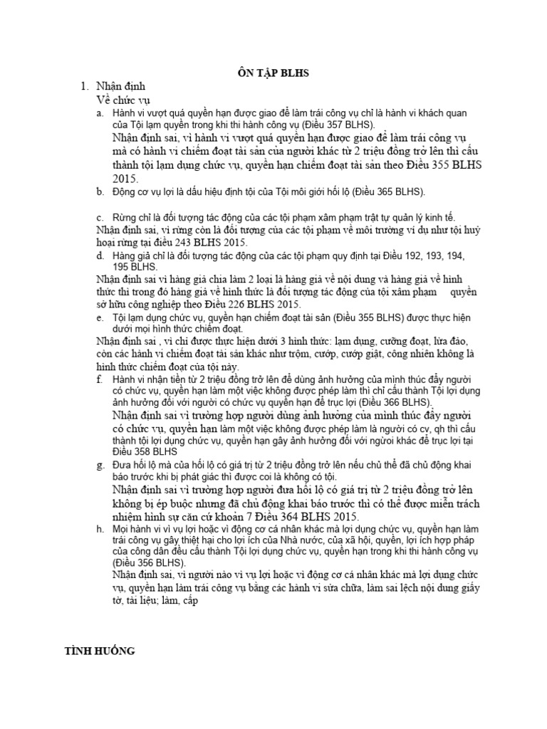 ÔN TẬP BLHS | PDF