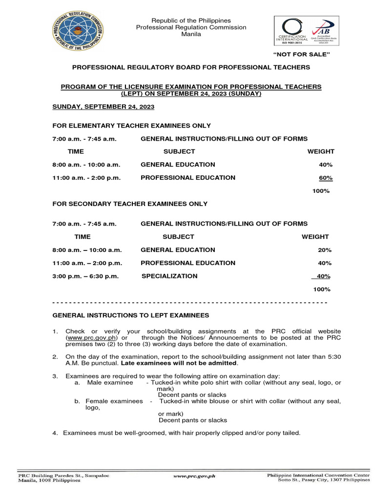 September 2023 LET Exam Program | PDF | Smartwatch