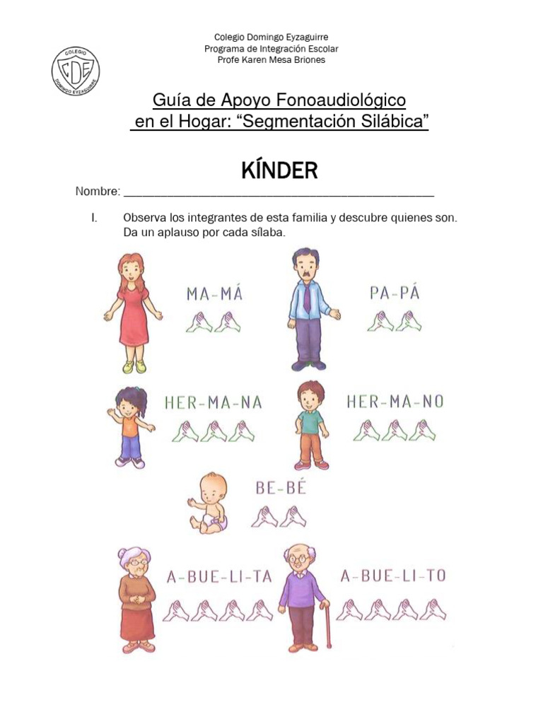 Guía de Segmentación Silábica para Kínder | PDF | Artes del Lenguaje y ...