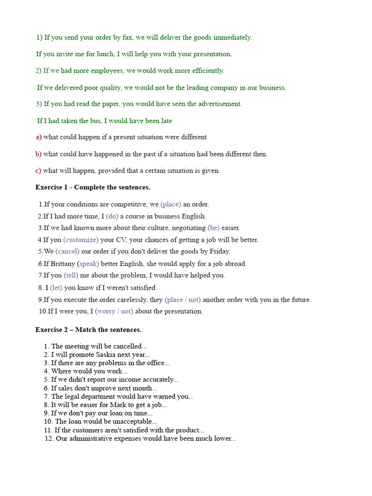 Handout - Conditionals and BE | PDF