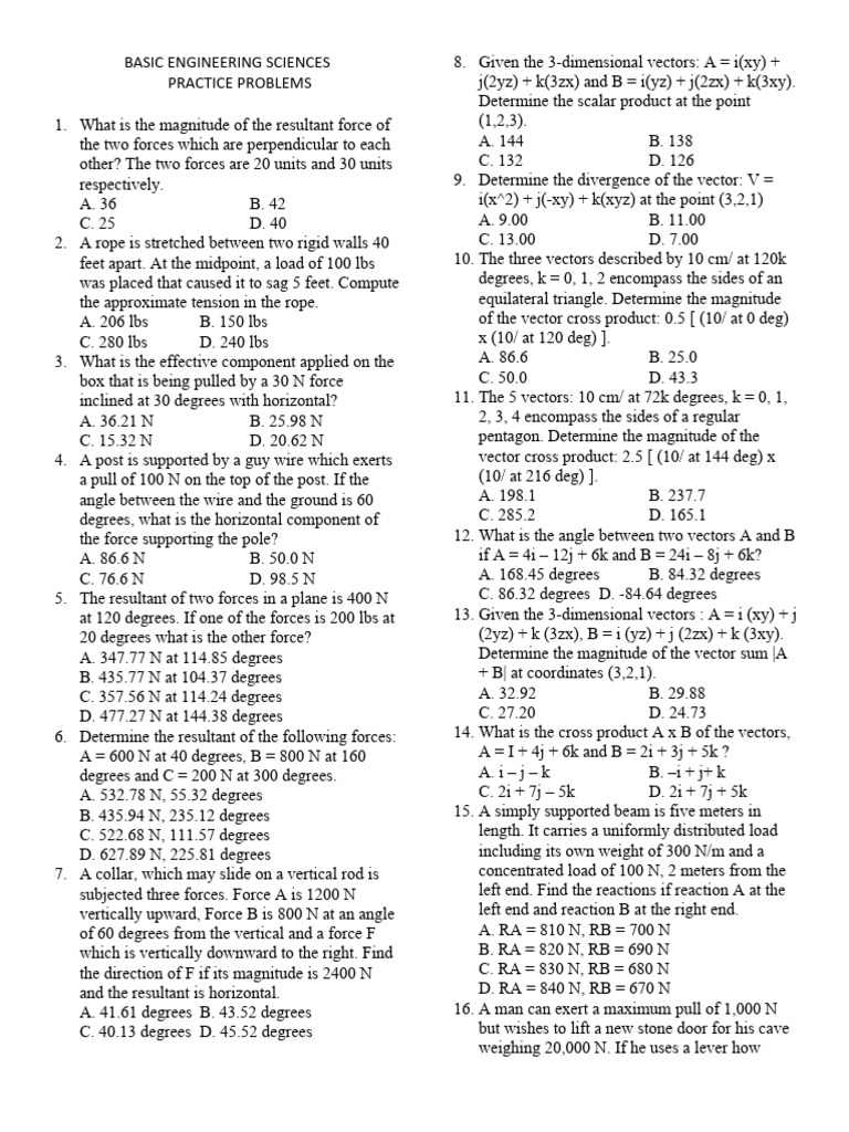 Basic Engineering Sciences Pdf Euclidean Vector Force