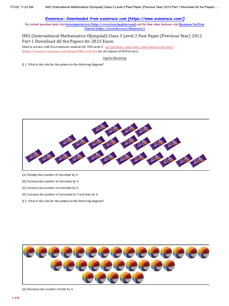 IMO Level 2 Class 3 Paper 2012 Part 1 PDF Mathematics