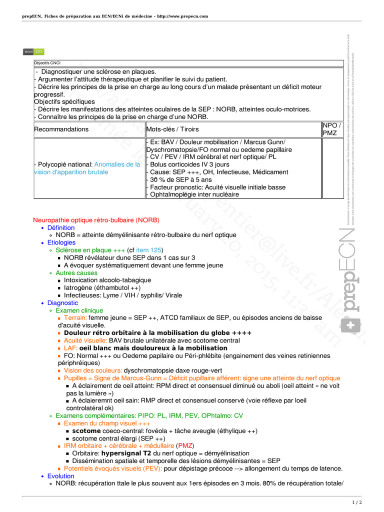 Prise en charge de la NORB en SEP | PDF | Sclérose en plaques ...