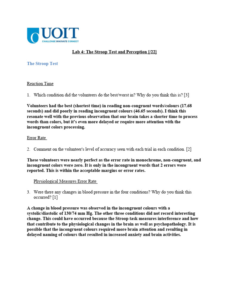 Answers - Lab5 Stroop Test and Perception | PDF | Perception | Heart Rate