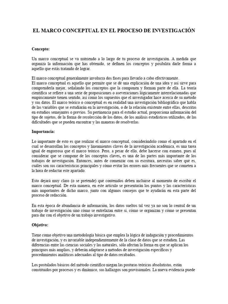 Ejemplo Marco Conceptual De Un Proyecto