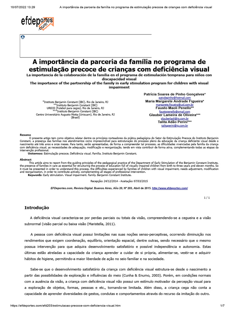 A Importância Da Parceria Da Família No Programa De Estimulação Precoce