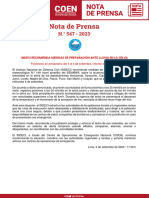 Nota de Prensa N.° 547 - 2023 - Indeci Recomienda Medidas de Preparación Ante Lluvia en La Selva