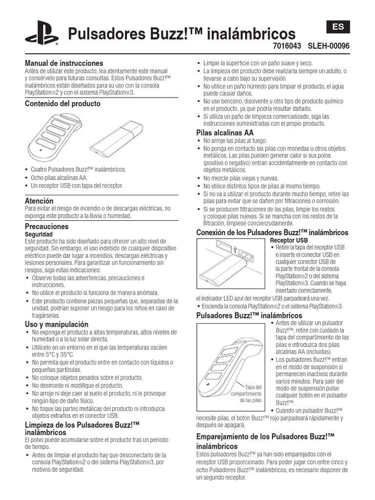 SLEH00096 Wireless Buzz Buzzer Logitec ES PDF Playstation 3 USB