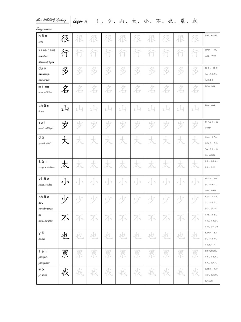 Sinogrammes - Leçon 6 | PDF