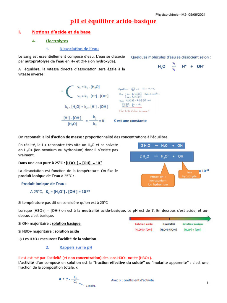 pH et Équilibre Acido-Basique | PDF | Ph | Dissociation (chimie)