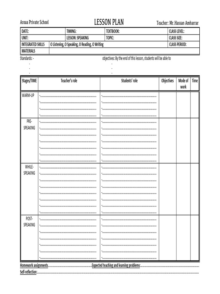 Lesson Plan for Speaking Skills | PDF | Learning | Behavior Modification