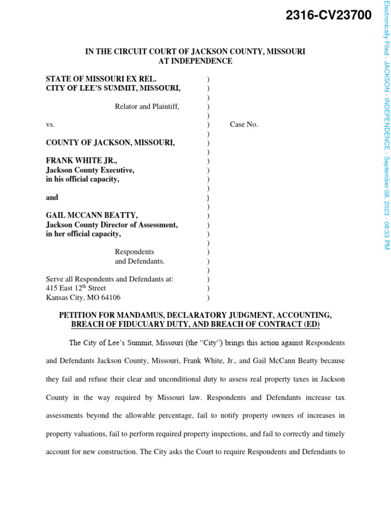 Lee's Summit Sues Jackson County PDF Legal Remedy Taxes