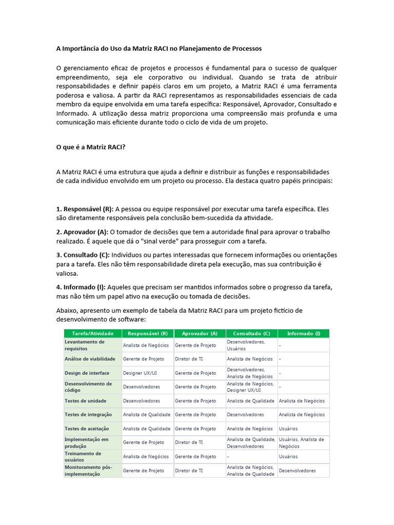 Matriz RACI: Chave para Projetos Eficazes | PDF | Tecnologia da ...