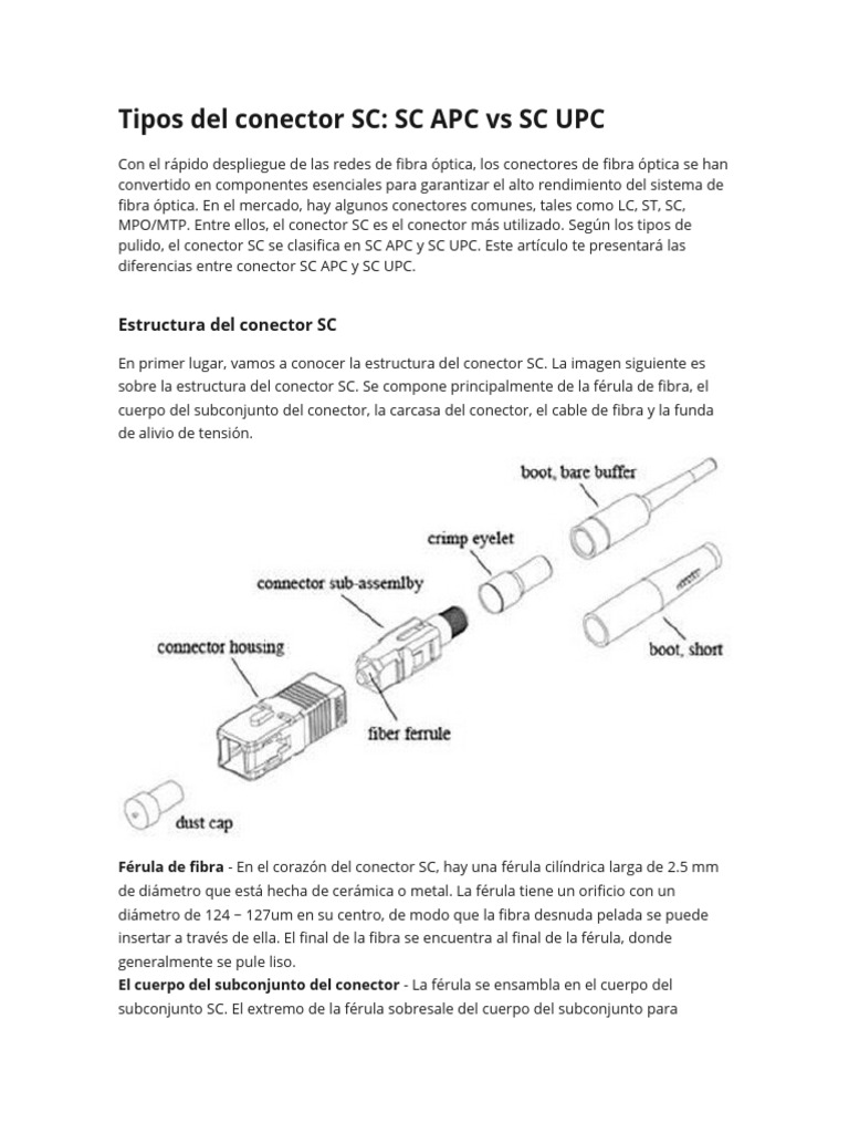 Diferencias entre conectores SC APC y UPC | PDF | Conector eléctrico ...