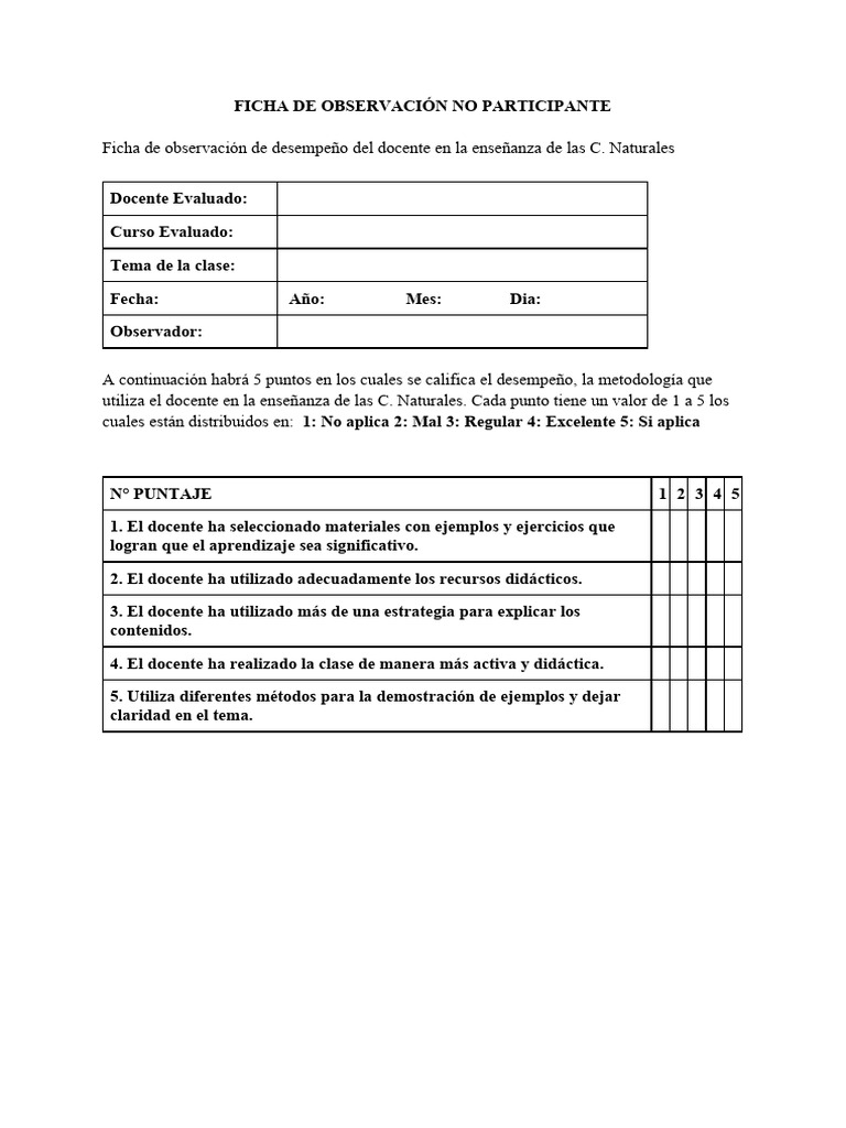 Ficha De Observacion Directa