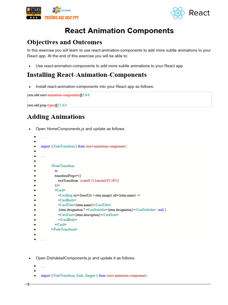 Exercise 46 - React Animation Components | PDF