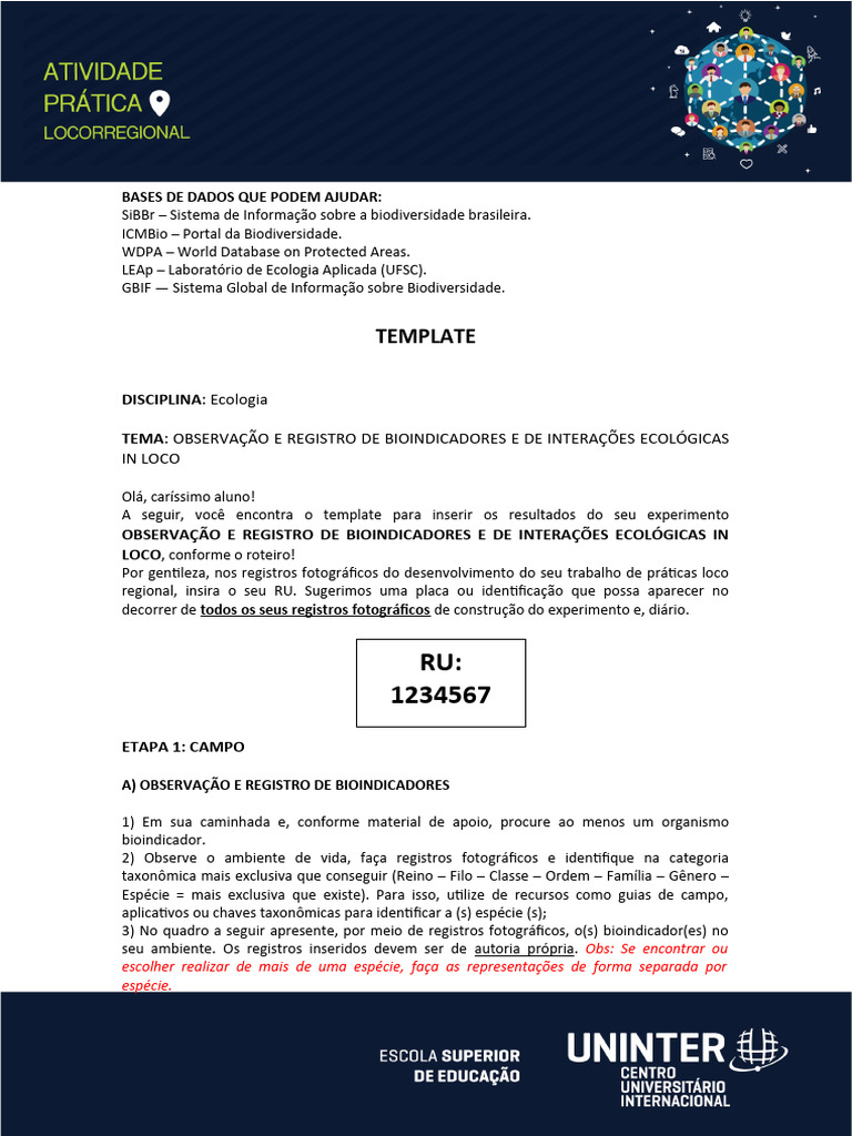 Atividade Pratica - Template 2 | PDF | Aprendizado | Ecologia