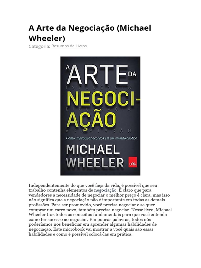 A Arte Da Negociação (Michael Wheeler) | PDF | Negociação | Xadrez