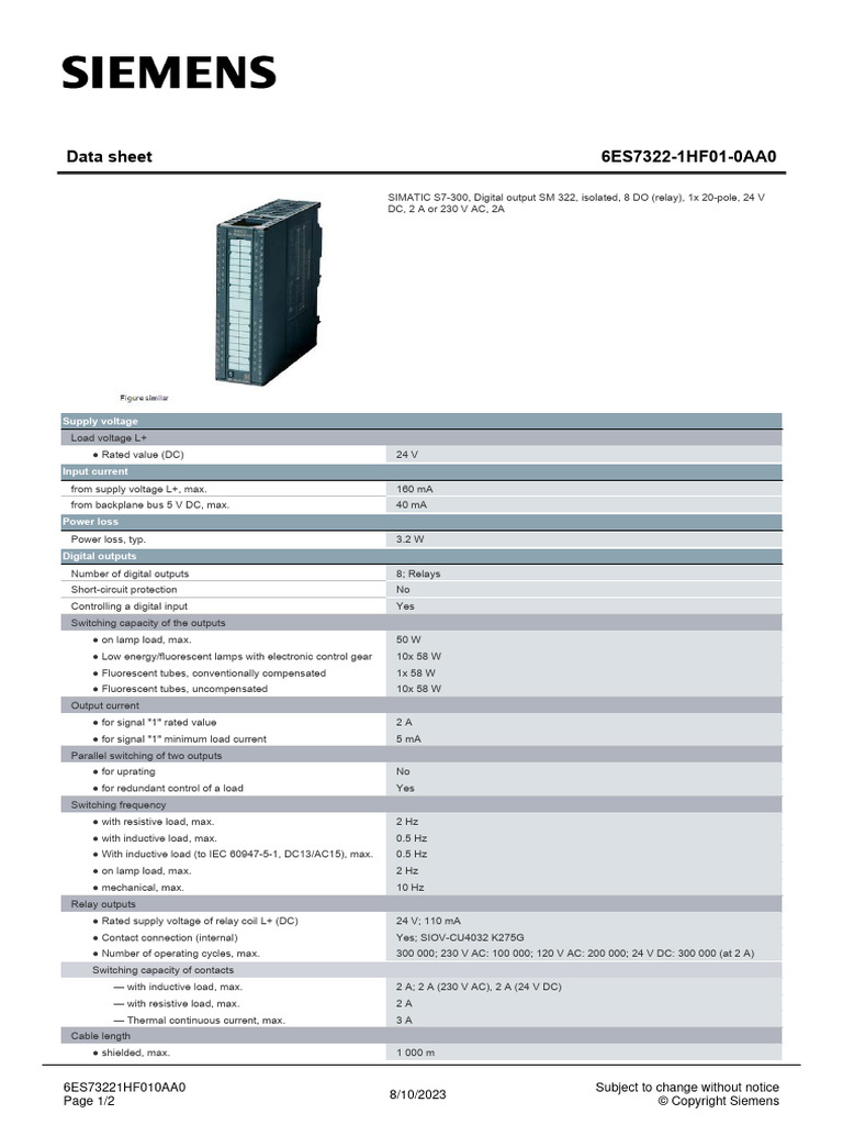 6ES73221HF010AA0 Datasheet en | PDF | Relay | Alternating Current