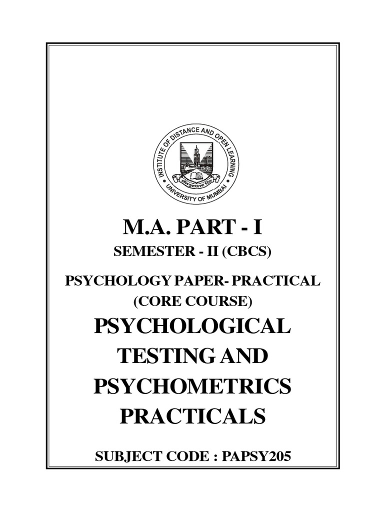 MA SEM II Psychological Testing and Psychometrics Practicals | PDF ...