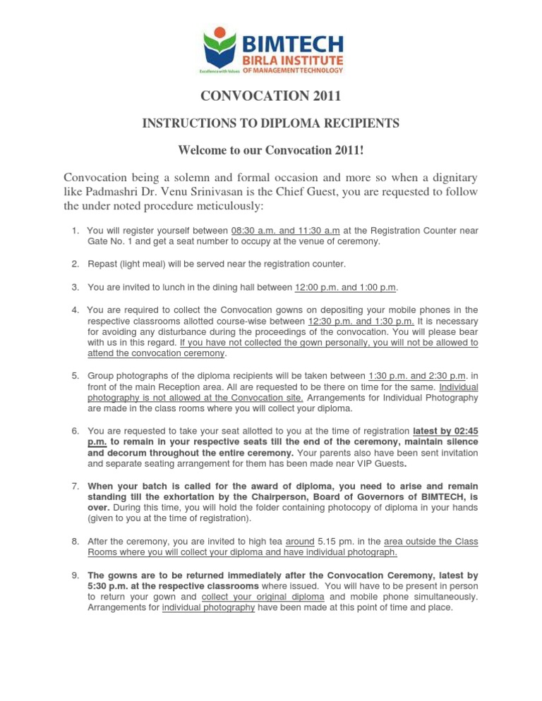 Convocation 2011 Instructions for Graduates | PDF