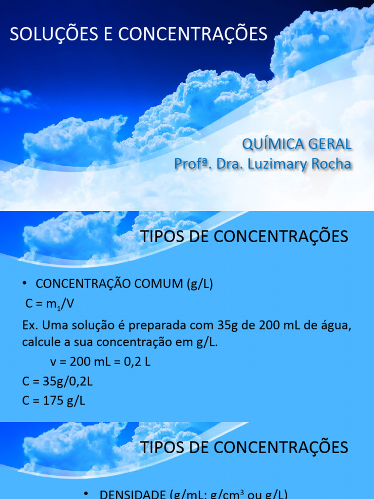 Tipos de Concentrações | PDF | Concentração | Partes por volume