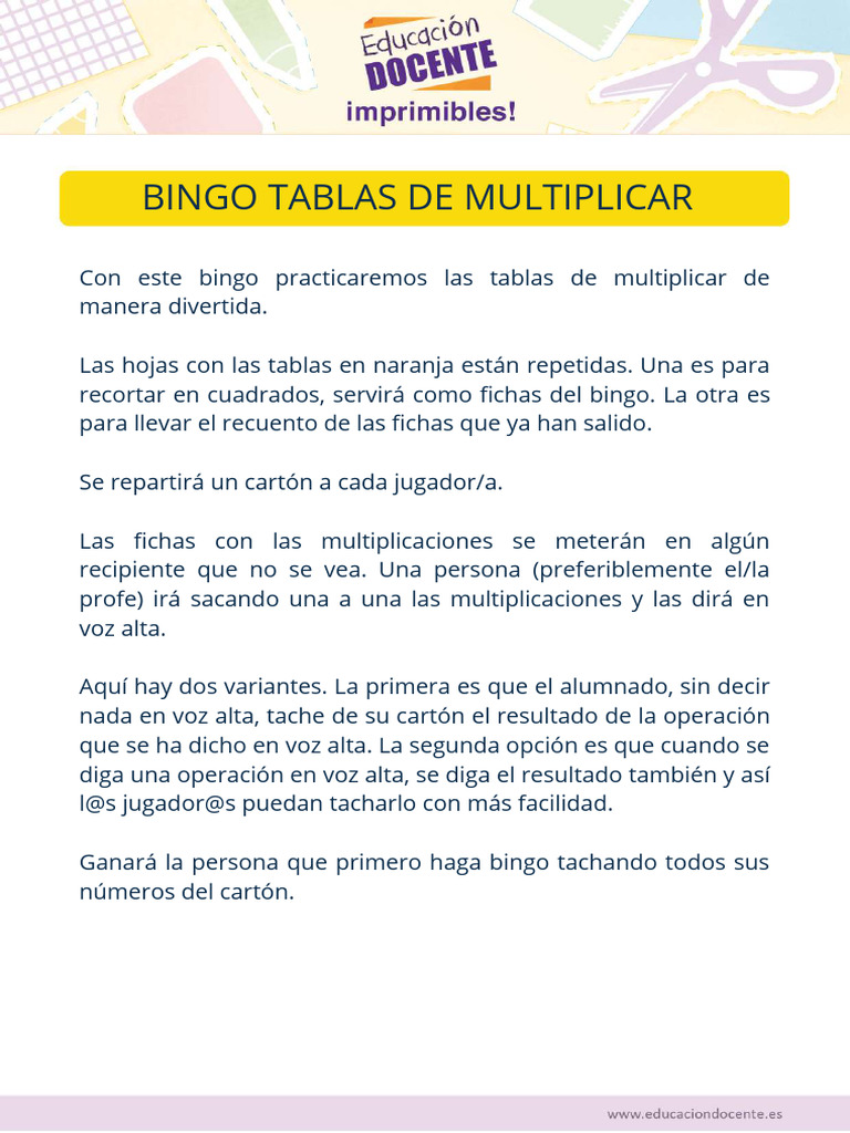 Educacion Docente Bingo | PDF | Juegos de azar | Juegos de azar